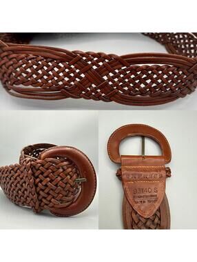 Boho EXPRESS Compagnie Internationale Wide Braided Woven Brown Leather Belt S